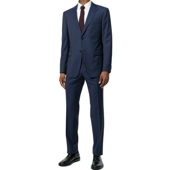 ZZegna Drop 7 Suit Set Notch Lapel Jacket Pleated Pants Wool Navy Blue 54R - Picture 1 of 16